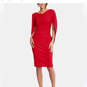 Betsy & Adam One Shoulder Red Dress